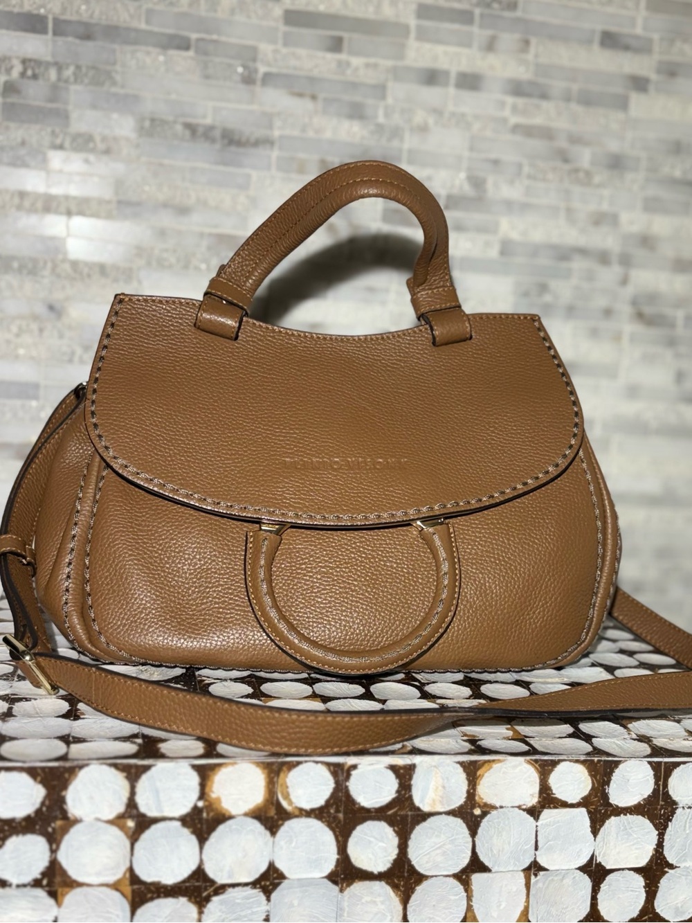 Plinio Visonà Italy Brown Grained Leather Top-Handle Crossbody Bag - LIKE NEW